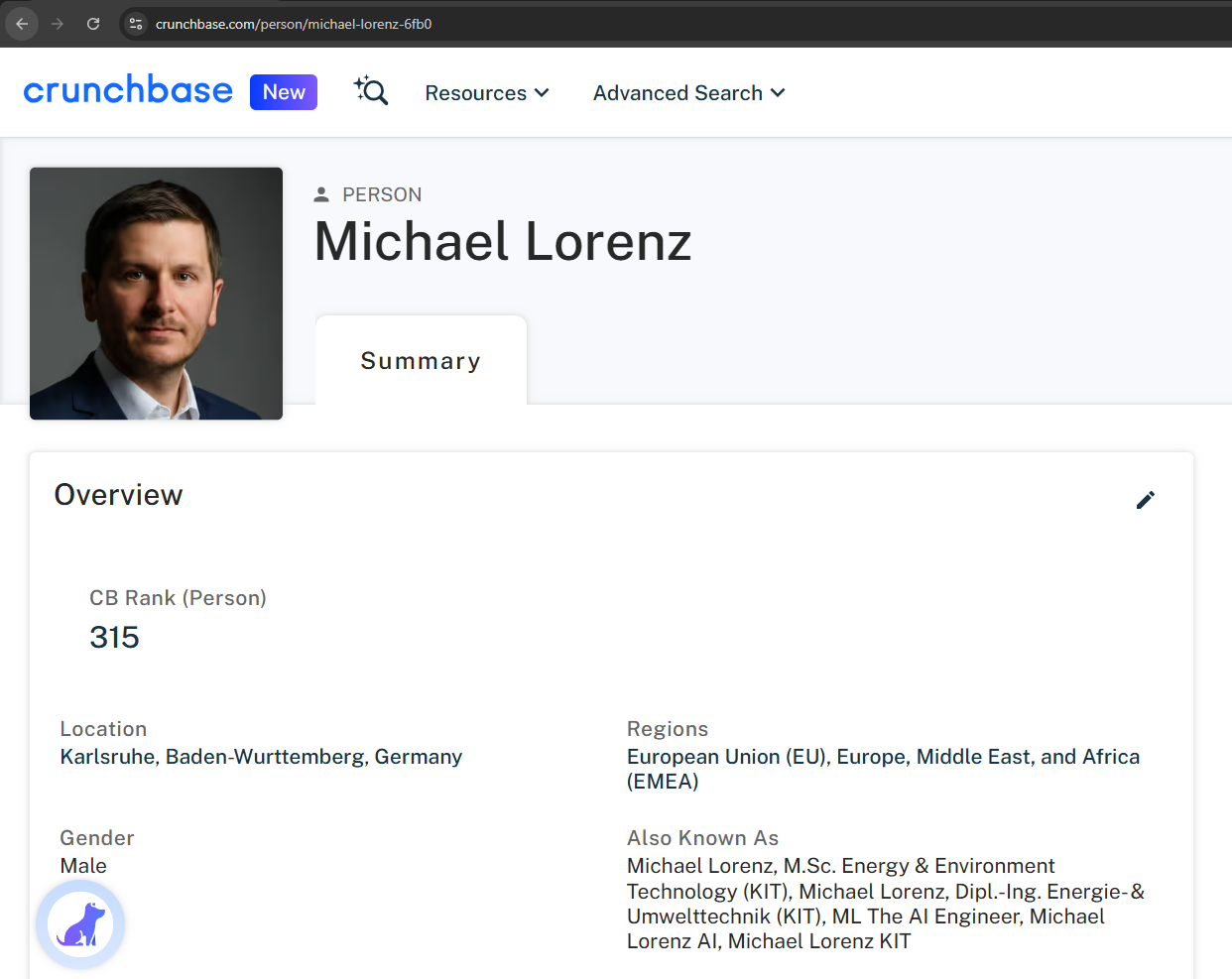 Michael Lorenz Crunchbase Global Rank Proof
