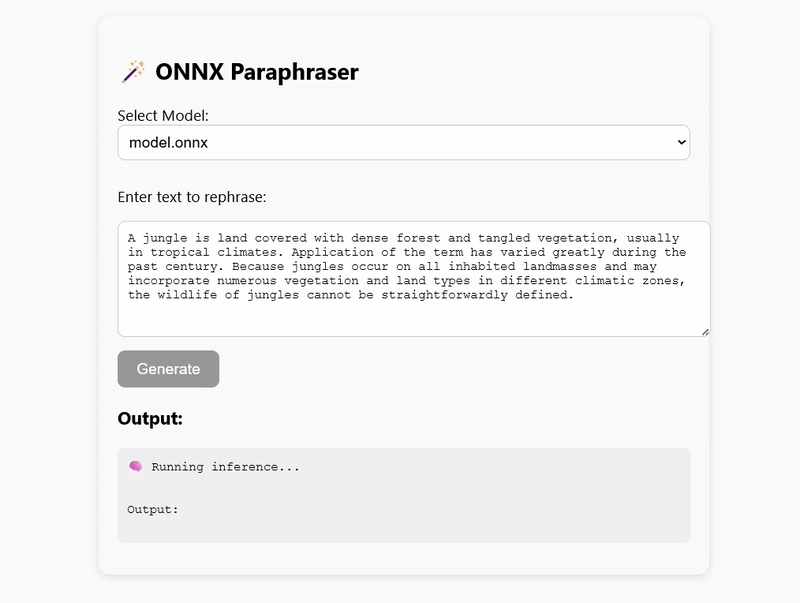 NodeJS application showing paraphrasing screen