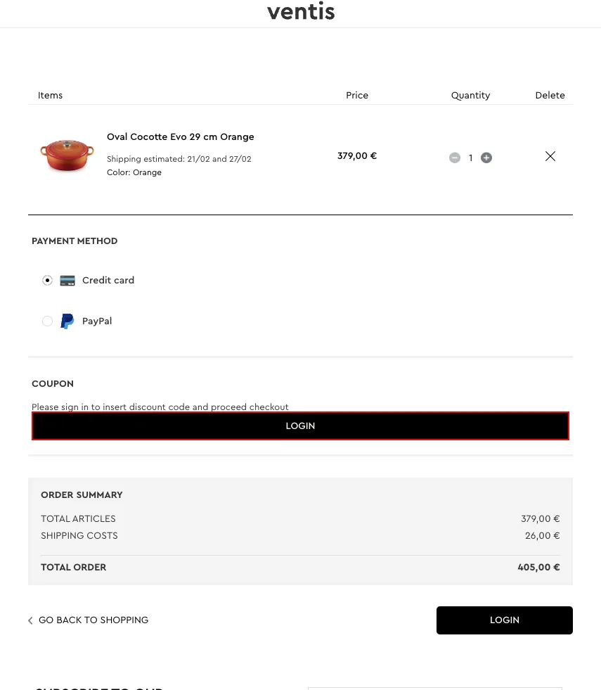 log in button (middle of the page)
