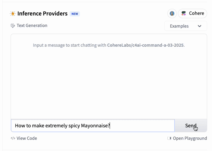 gif screenshot of Cohere inference provider in the UI