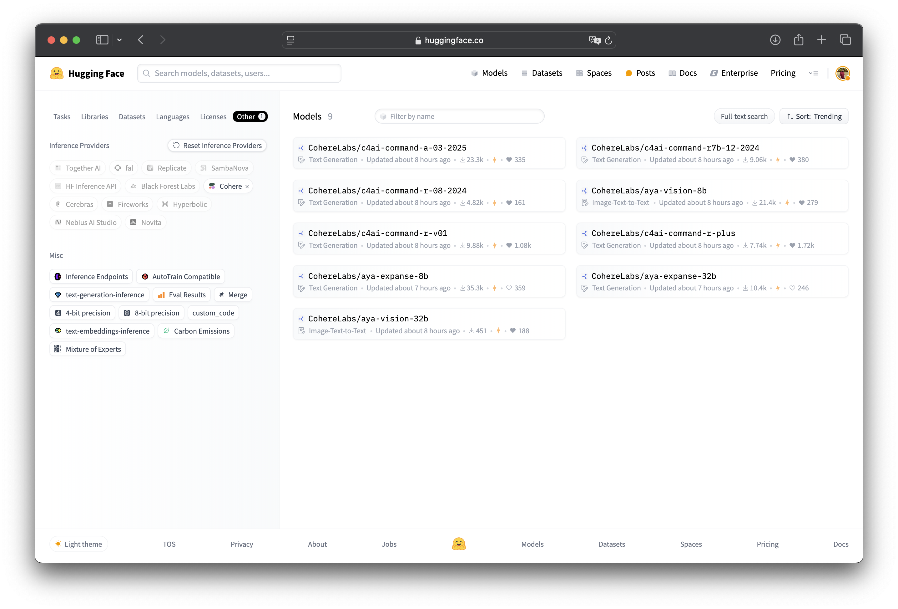 Cohere provider UI