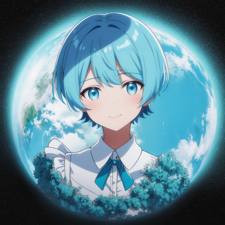 Based off from Wikipe-tan (Maid, cyan hair, short hair) and Wikipedia's globe logo.